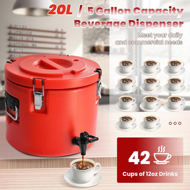 Carivia 20L/5Gal Insulated Beverage Dispenser, Ice & Hot Drink Dispenser with Spout Spigot and Portable Handles,Thermal Hot and Cold Drink Server Dispenser for Restaurant Drink Shop - Image 2
